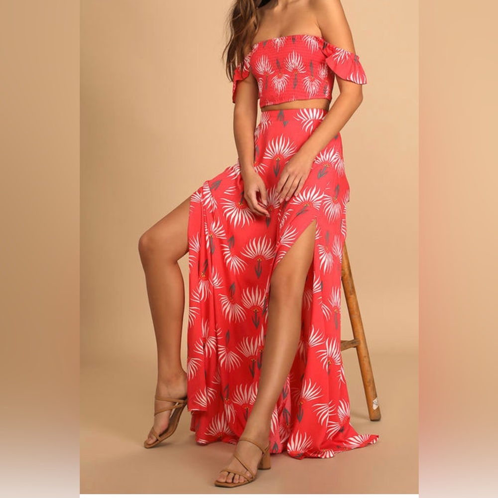 Lulu Coral Floral Print Two-Piece Maxi Dress
